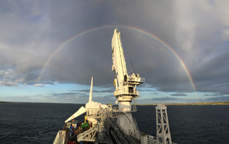 Rainbow over MeyGen tidal energy project