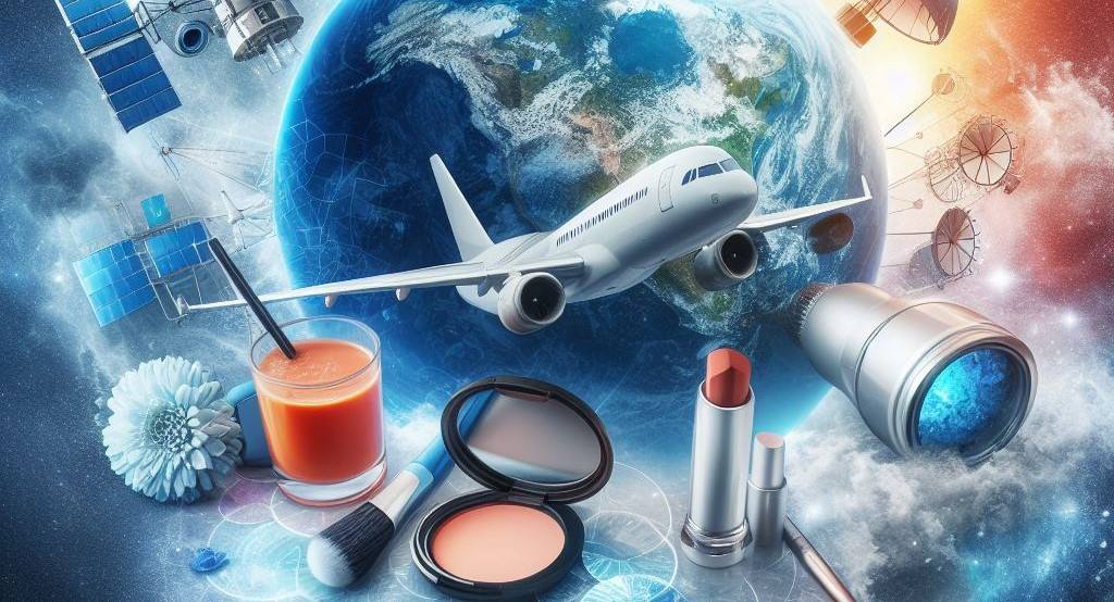 Image of aircraft, satellite and cosmetics