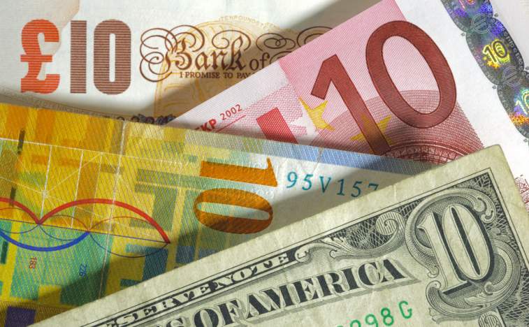 A pile of foreign notes
