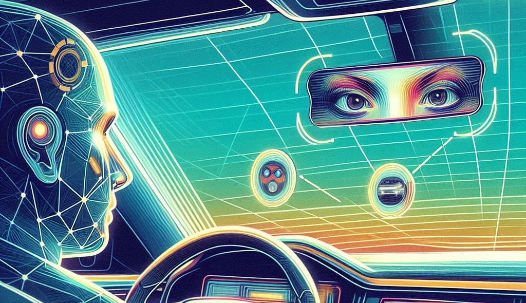Car safety facial recognition illustration