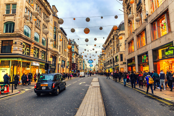 UK high street at Christmas