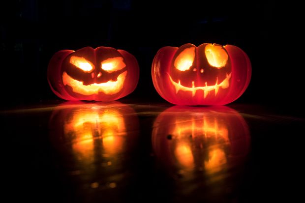 Two scary Halloween pumpkins