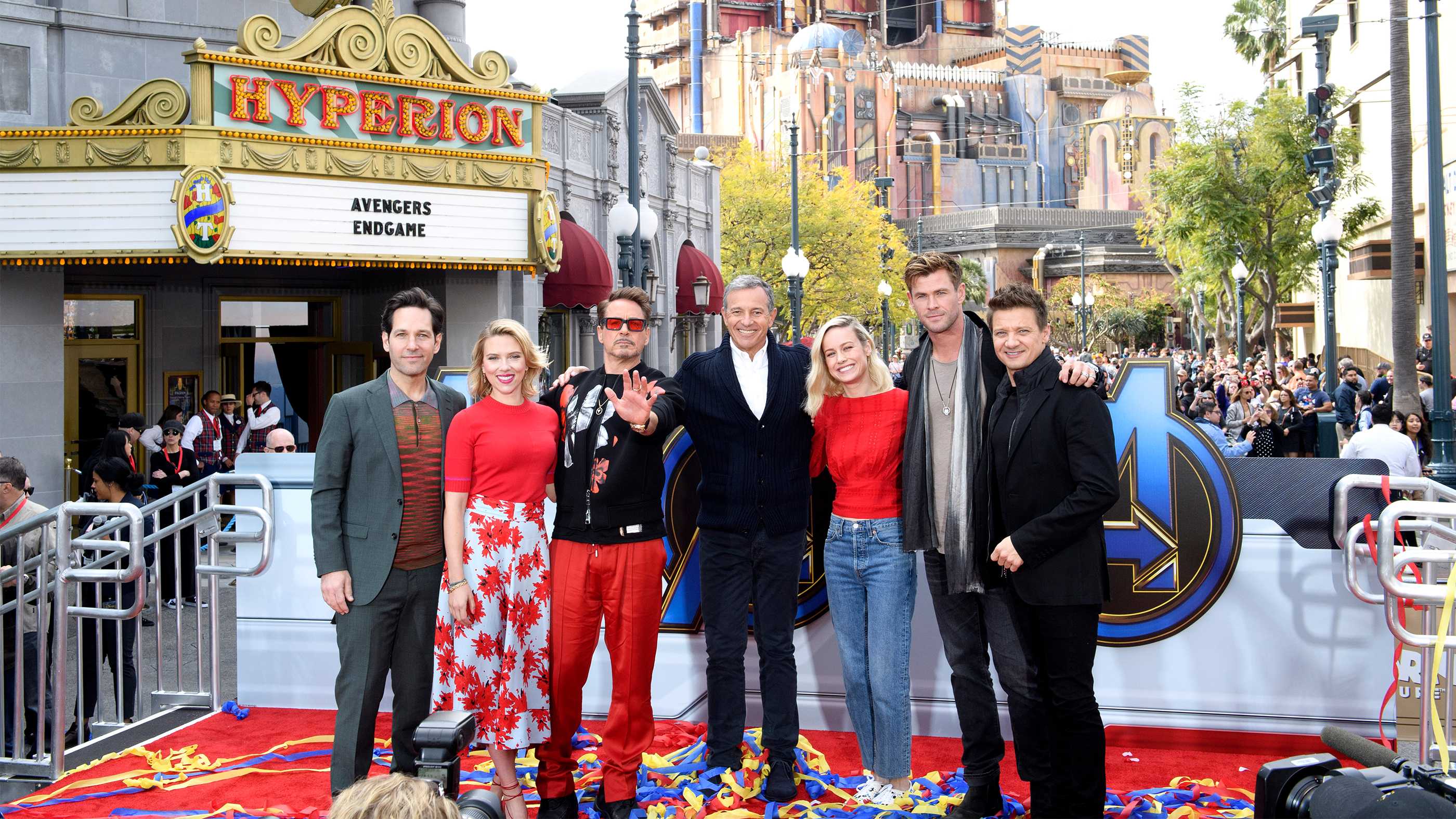 Walt Disney chief executive Bob Iger in Disney's Hollywood Studios with the cast of the Avengers
