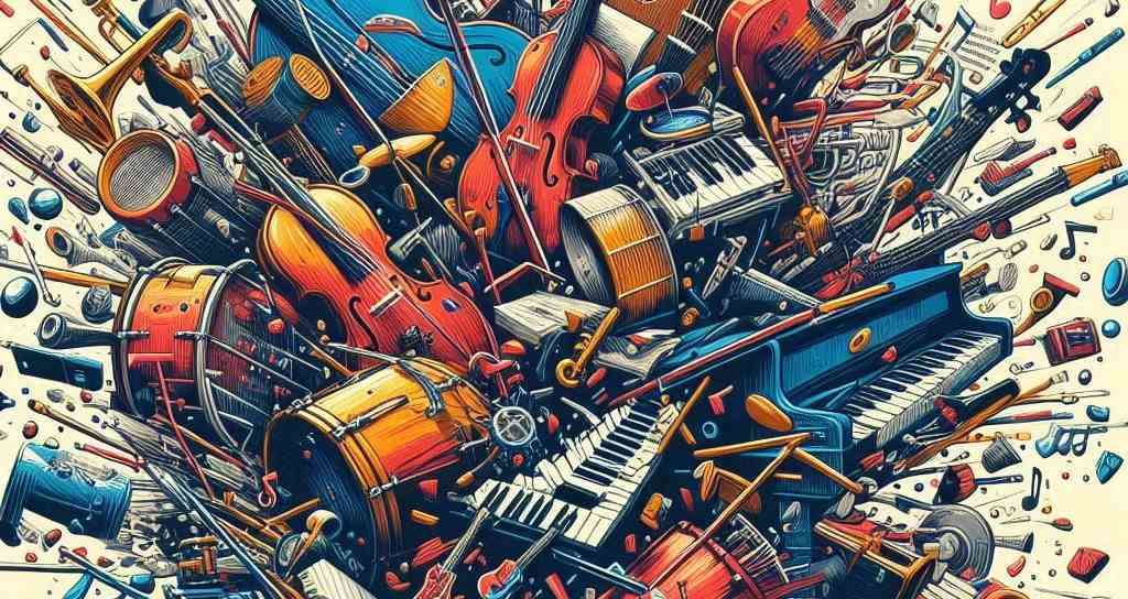 Image of musical instruments crashing