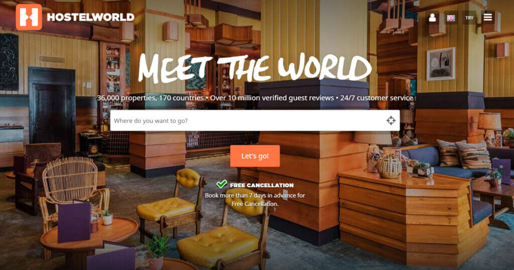 Hostelworld front page