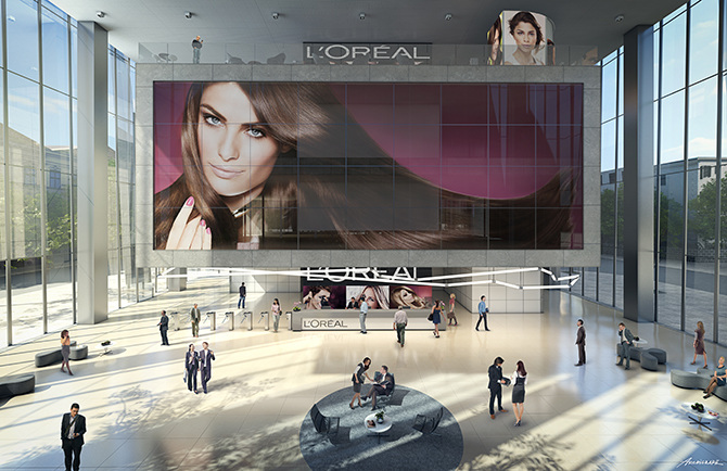 L'Oreal corporate headquarters banner branding