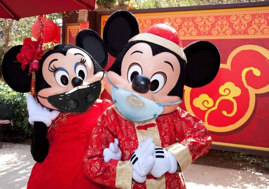 Mickey and Minnie mouse in masks